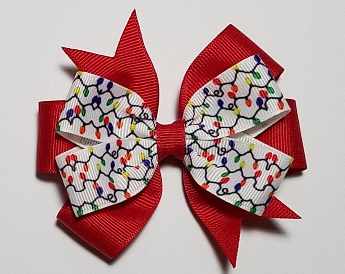 3.5" Christmas Lights Hair Bow *You Choose Solid Bow Color*