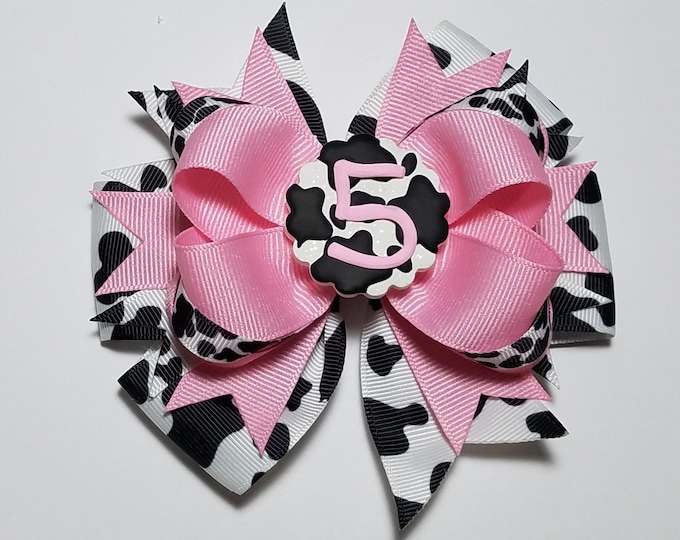 5" 5th Birthday Cow Print OTT Hair Bow *CLEARANCE*