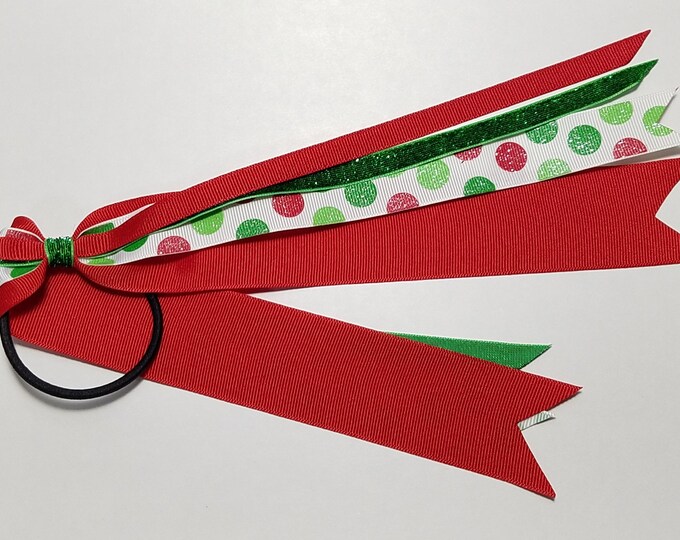 Christmas Glitter Polka Dot Ponytail Streamer *You Choose Solid Ribbon Color- Glitter Color & Length*