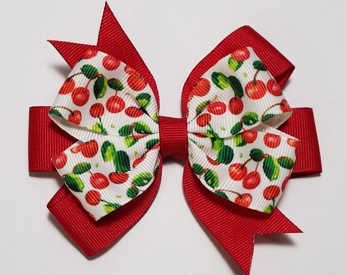 3.5" Cherry Hair Bow *You Choose Solid Bow Color*