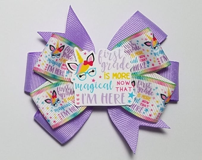 3.5" 1st Grade Hair Bow *You Choose Solid Bow Color*