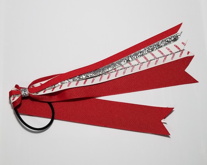 Baseball Ponytail Streamer *You Choose Solid Ribbon Color- Glitter Color & Length*