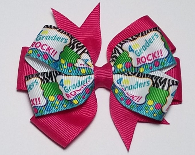 3.5" 4th Grade Hair Bow *You Choose Solid Bow Color*
