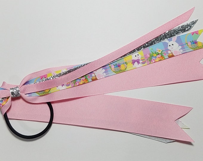 Easter Bunny Ponytail Streamer *You Choose Solid Ribbon- Glitter Color & Length*