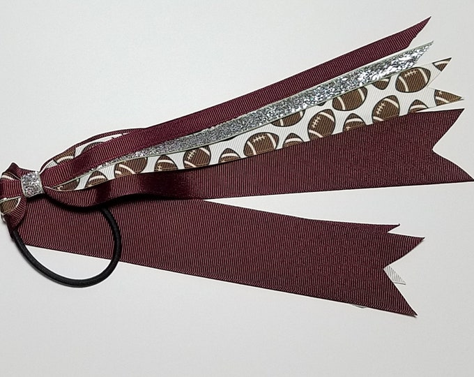 Football Ponytail Streamer *You Choose Solid Ribbon Color- Glitter Color & Length*