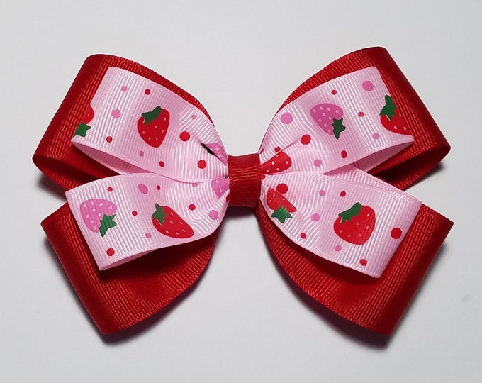 5" Strawberry Hair Bow *You Choose Solid Bow Color*
