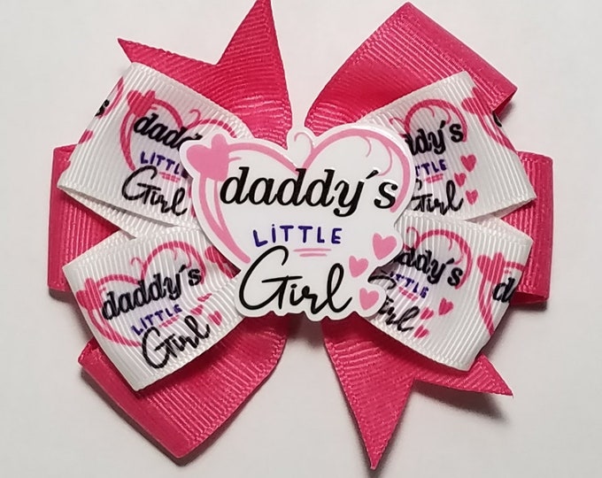 3.5" Daddy's Little Girl Hair Bow *You Choose Solid Bow Color*