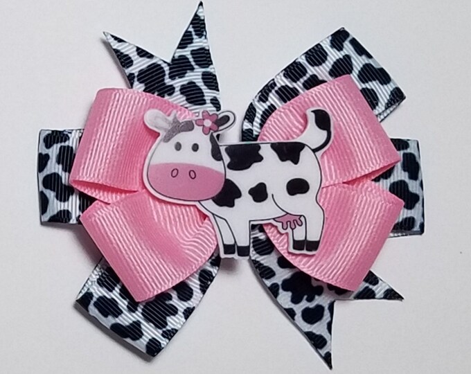 3.5" Cow Print Hair Bow *You Choose Solid Bow Color*