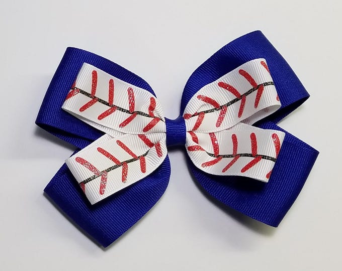 5" Baseball Hair Bow *You Choose Solid Bow Color*