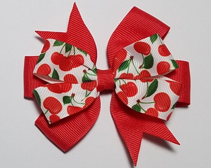 3.5" Cherry Hair Bow *You Choose Solid Bow Color*