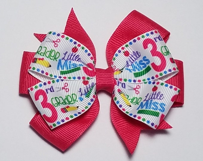 3.5" 3rd Grade Hair Bow *You Choose Solid Bow Color*