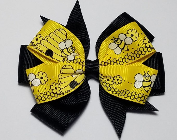 3.5" Bee Hair Bow *You Choose Solid Bow Color*