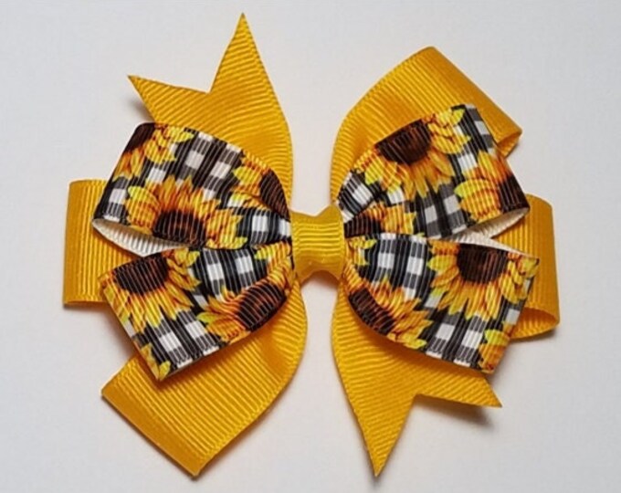 3.5" Sunflower Hair Bow *You Choose Solid Bow Color*