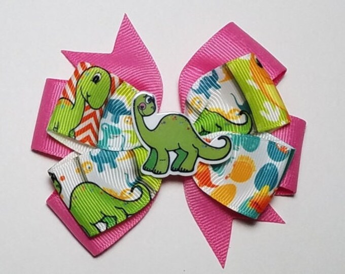 3.5" Dinosaur Hair Bow *You Choose Solid Bow Color*