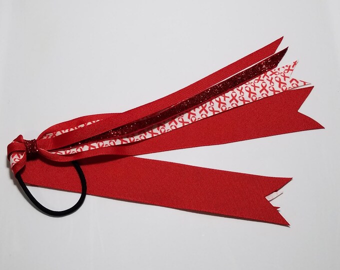 Red Awareness Ribbon Ponytail Streamer
