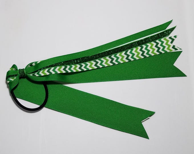 Green Chevron Stripe Ponytail Streamer *You Choose Solid Color- Glitter Color & Length*