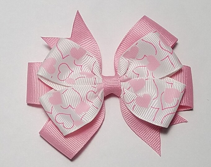 3.5" Pink Heart Hair Bow *You Choose Solid Bow Color*