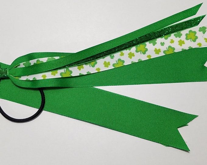 Shamrock Clover Ponytail Streamer *You Choose Solid Ribbon Color- Glitter Color & Length*