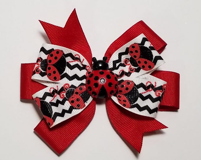 3.5" Ladybug Hair Bow *You Choose Solid Bow Color*