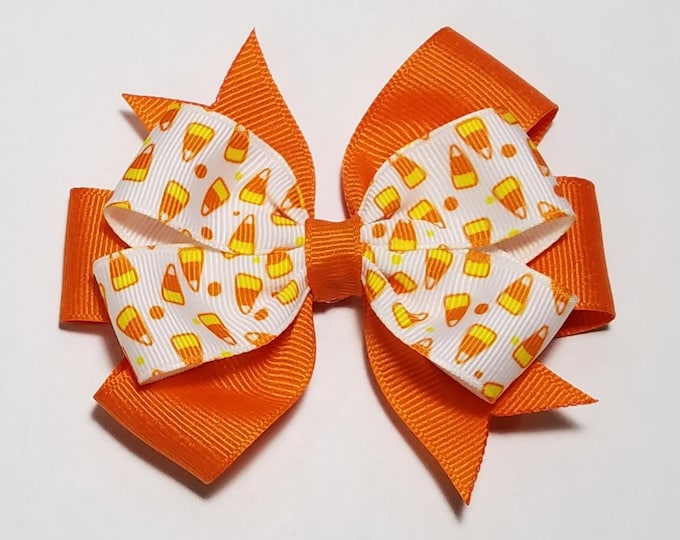 3.5" Candy Corn Hair Bow *You Choose Solid Bow Color*