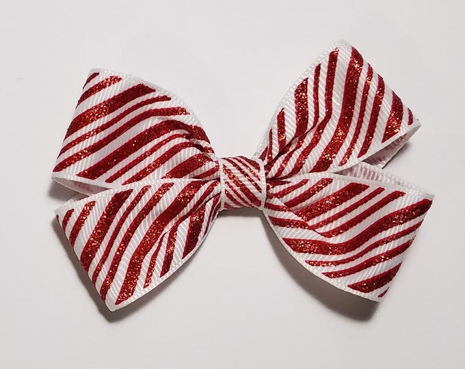 3" Candy Cane Striped Glitter Hair Bow