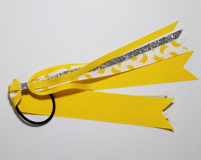 Banana Ponytail Streamer *You Choose Solid Ribbon Color- Glitter Color & Length*