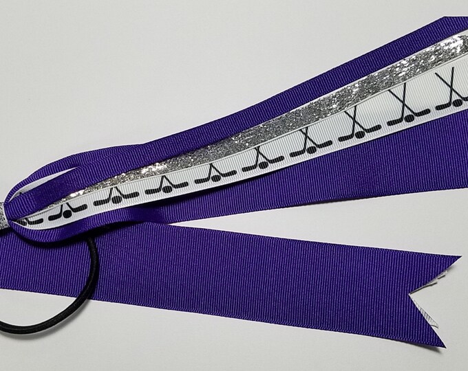 Hockey Ponytail Streamer *You Choose Solid Ribbon Color- Glitter Color & Length*