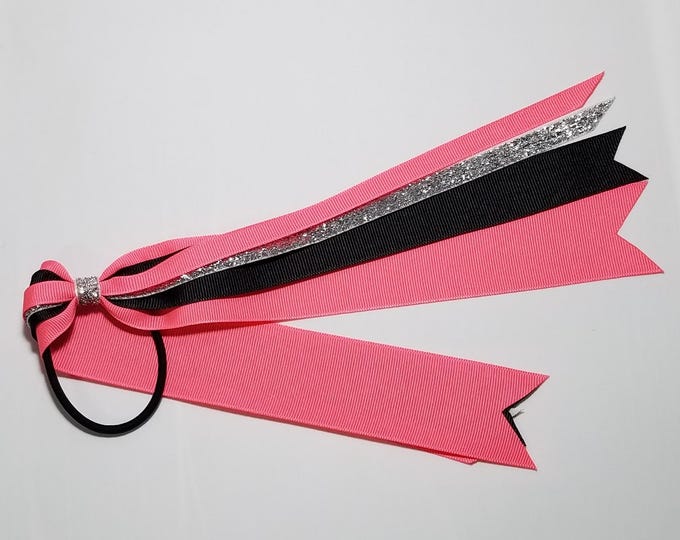 Neon Pink, Black, Silver Glitter Ponytail Streamer- 9" (18" total) *CLEARANCE*