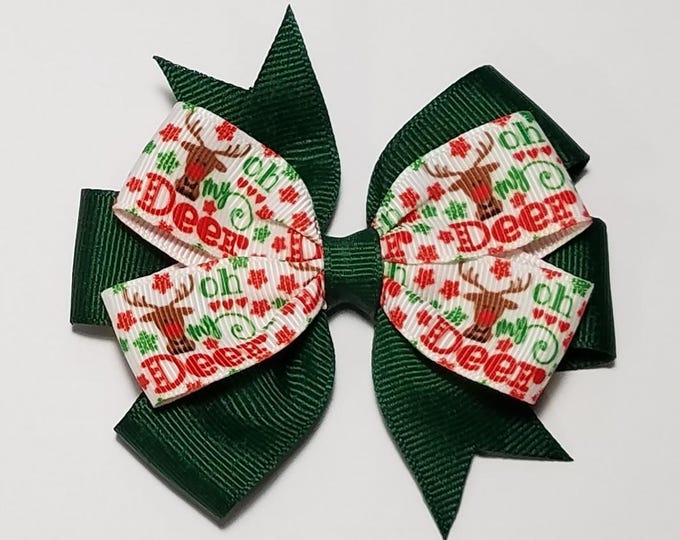 3.5" Reindeer "Oh my Deer" Hair Bow *You Choose Solid Bow Color*