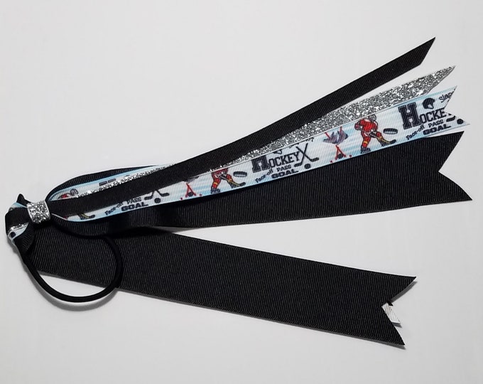 Hockey Ponytail Streamer *You Choose Solid Ribbon Color- Glitter Color & Length*
