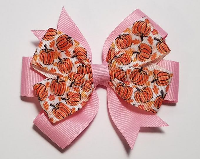 3.5" Pumpkin Hair Bow *You Choose Solid Bow Color*