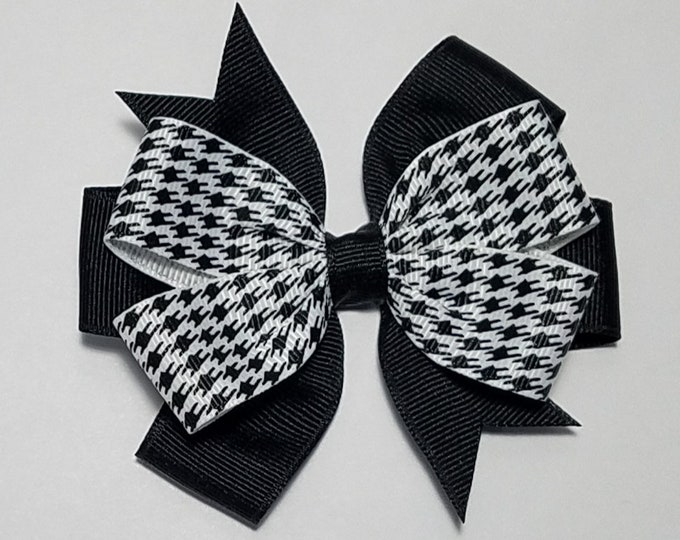3.5" Houndstooth Hair Bow *You Choose Solid Bow Color*