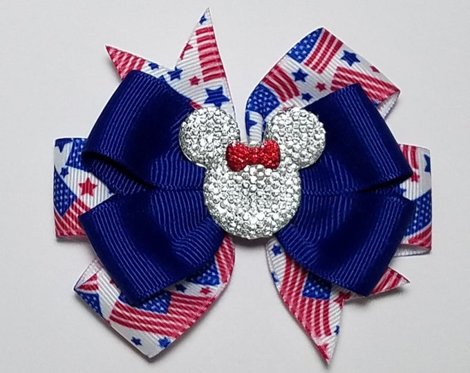 3.5" American Flag Hair Bow *You Choose Solid Bow Color*