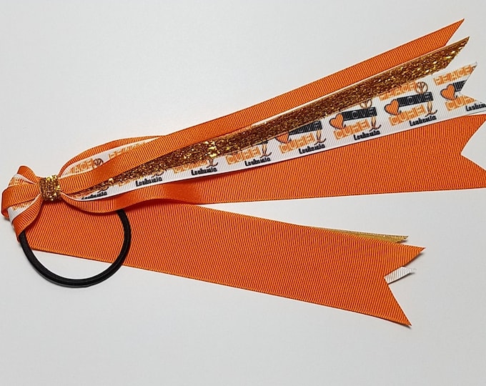 Leukemia Orange Awareness Ribbon Ponytail Streamer *You Choose Solid Ribbon Color- Glitter Color & Length*