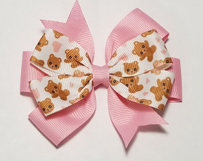 3.5" Teddy Bear Hair Bow *You Choose Solid Bow Color*