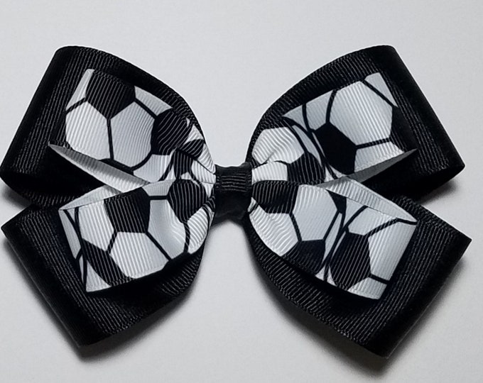5" Soccer Hair Bow *You Choose Solid Bow Color*