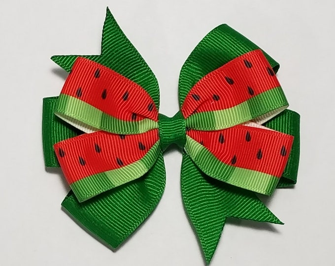 3.5" Watermelon Hair Bow *You Choose Solid Bow Color*
