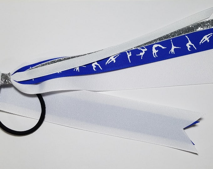 Gymnastics Ponytail Streamer *You Choose Solid Ribbon Color- Glitter Color & Length*