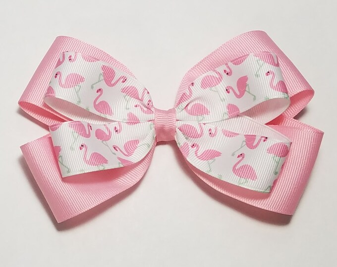 5" Flamingo Hair Bow *You Choose Solid Bow Color*