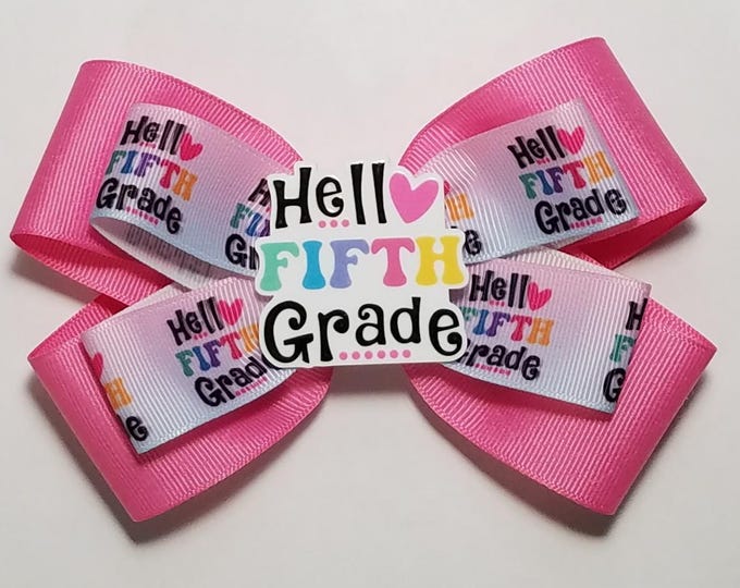 5" 5th Grade Hair Bow *You Choose Solid Bow Color*