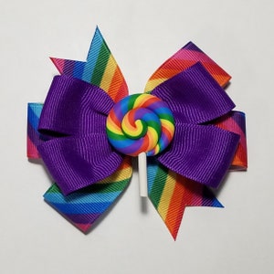 3.5" Lollipop Rainbow Hair Bow *You Choose Solid Bow Color*