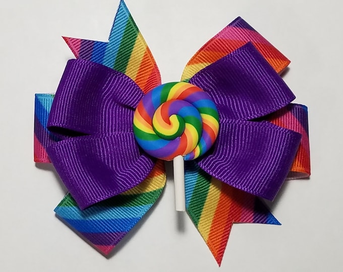 3.5" Lollipop Rainbow Hair Bow *You Choose Solid Bow Color*