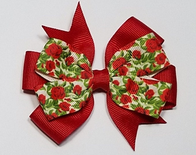 3.5" Roses Hair Bow *You Choose Solid Bow Color*