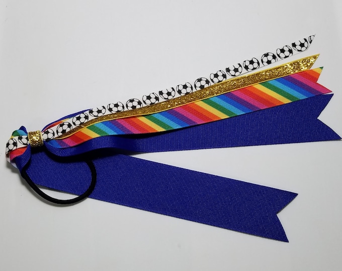 Soccer Rainbow Ponytail Streamer *You Choose Solid Color- Glitter Color & Length*