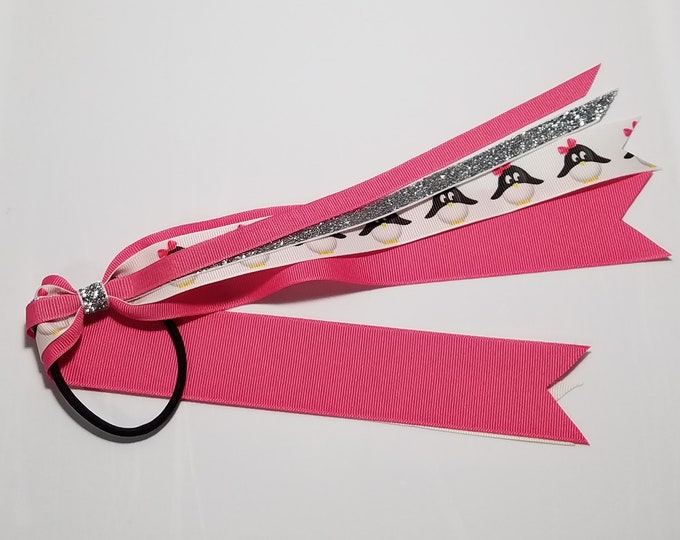 Penguin Ponytail Streamer *You Choose Solid Ribbon Color- Glitter Color & Length*