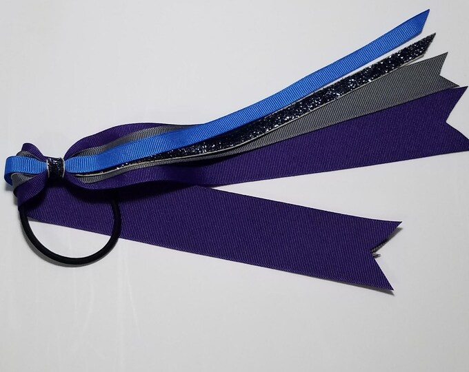 Solid Color Ponytail Streamer- 9" (18" total) Capri Blue, Black Glitter, Pewter Grey, Violet Purple *CLEARANCE*