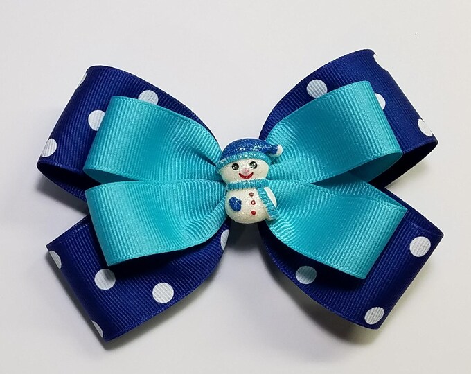 5" Snowman Hair Bow *You Choose Solid Bow Color*
