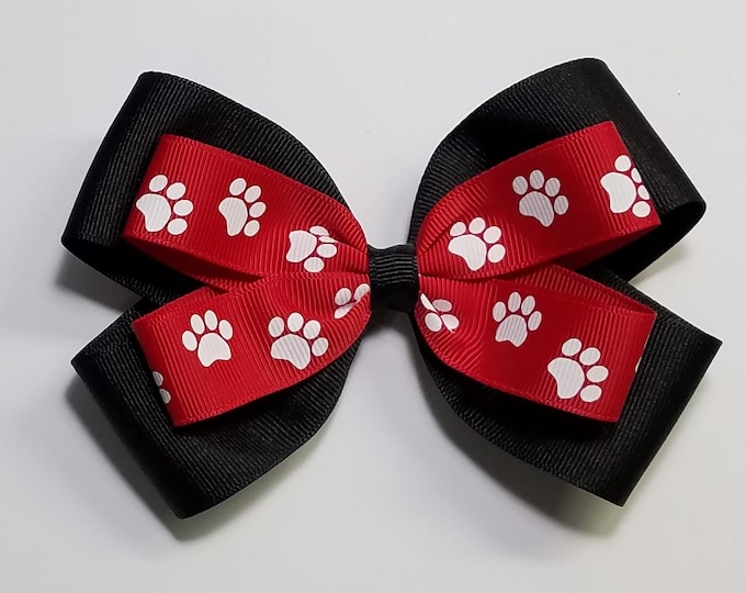 5" Red Paw Print Hair Bow *You Choose Solid Bow Color*