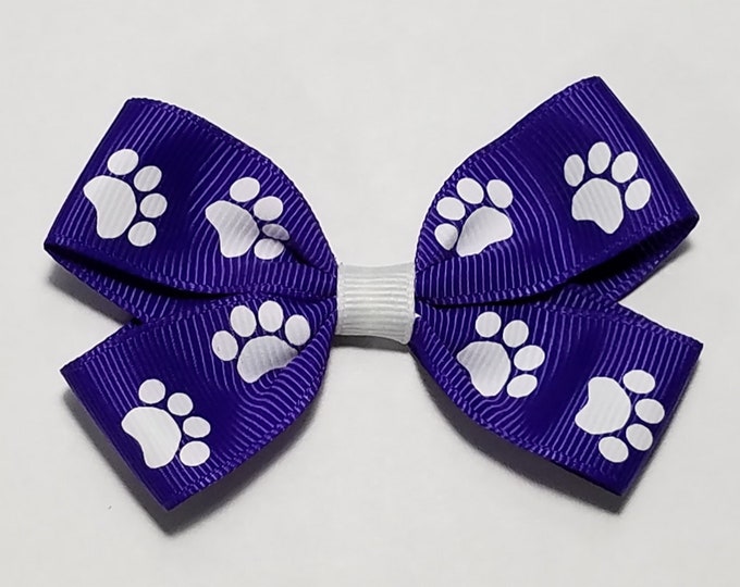 3" Purple Paw Print Hair Bow