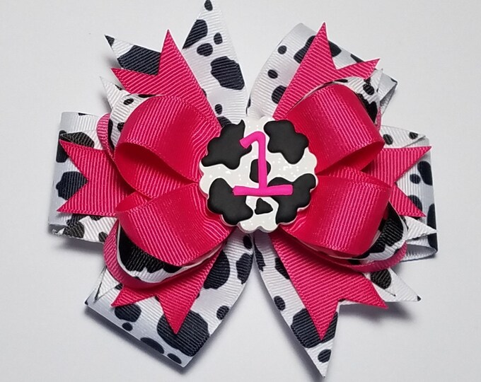5" 1st Birthday Cow Print OTT Hair Bow *CLEARANCE*